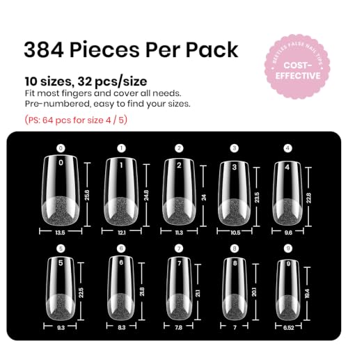 Image of Beetles Gel Nail Tips Etch-X- Square Medium, 384pcs 10 Sizes Pre-Etched
