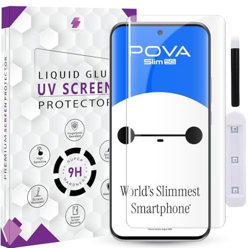 Image of Premium HD+ UV Tempered Glass Screen Protector For Tecno Pova Slim 5G (6.78 Inch, Pack of 1) Full Adhesive UV Curved Screen Protector Case Friendly HD Clarity with installation kit