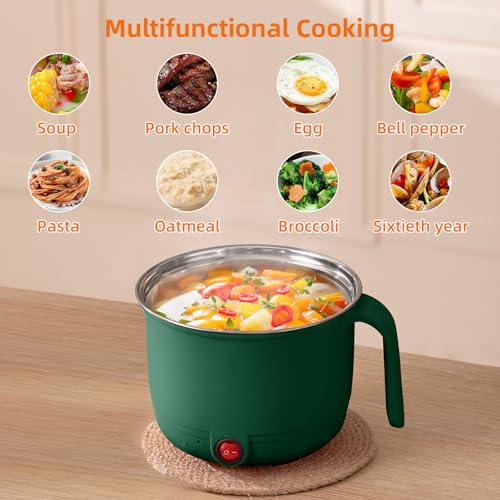 Image of Bluewings Electric Cooking Pot with Steamer & Glass Lid | Portable Mini Electric Cooker for Noodles, Soup, Rice, Dumplings & Hot Pot | Ideal for Hostel, Office, Travel & Small Kitchens | All-in-One Portable Mini Cooker (Green, Without Lid)