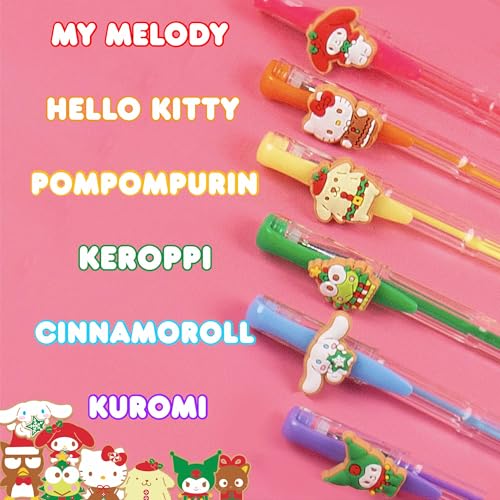Image of Hello Kitty And Friends Holiday Gel Pens, 6-Pack, Fun Sanrio Pen Toppers Included Featuring My Melody, Hello Kitty, Pompompurin, Keroppi & More, Sanrio Stuff, Cute School Supplies, Stocking Stuffers
