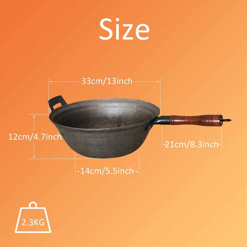 ノンスティック中華鍋 木製ハンドル付き Amazon | 大中華鍋ノンスティック 33cm,木製のふた 炒め鍋中華鍋