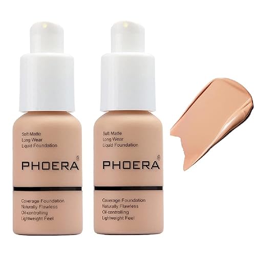 Paquete de 2 maquillaje PHOERA Foundation 103 de melocotón cálido, base de cobertura completa para mujeres y niñas