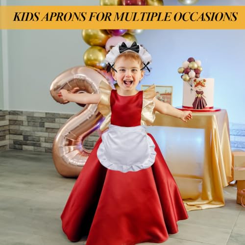 SwirlColor Kids Aprons for Cooking, Waist Pleated Lace White Apron Retro Multiuse Kids Apron for Kitchen Costume Party, with a Headband for Girls Aged 7-10 - Image 7