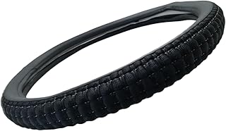 Steering Wheel Cover Fiber Fabric Grip Breathable Anti-Slip Summer Comfortable Comfort Use Durable Car Interior Accessories 15 Inch Round Tire Shape (Black)