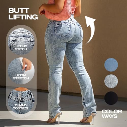 Image of Moda Xpress Women's Butt Lifting High Waisted Bootcut Jeans - Stretchy, Comfortable Flare Jeans in Junior Size Vintage Style