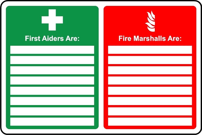 First aiders are Blank Fire Marshals are Blank Safety Sign - 1mm Plastic Sign (400mm x 300mm)