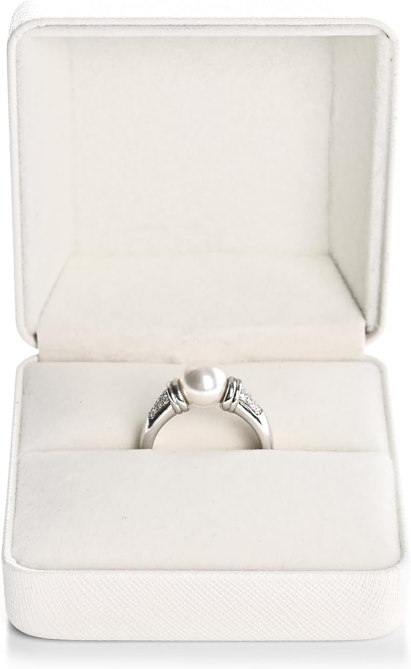 Leather Ring Box Jewelry Gift Box Ring Holder Storage Case for Proposal,Wedding,Mother's Day,Valentine's Day Gift (White) - Image 4