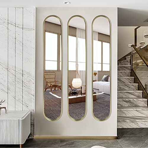 OUSHUAI Gold Tall Mirror,Narrow Capsule Long Mirrors with Metal Frame