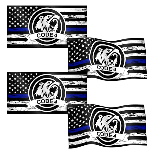 Thin Blue Line Code 4 Flag Decal – 4 Pack Police Support Stickers & Magnetic Car Decals, Reflective Waterproof Vinyl American Flag for Trucks, SUVs, Windows, Bumpers, Toolboxes