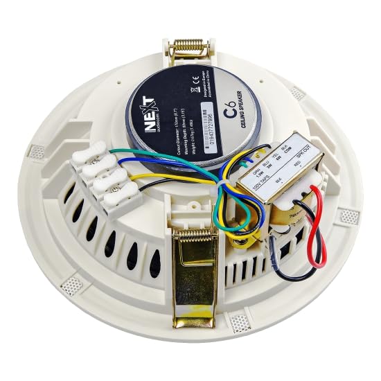 NEXT audiocom C6 Einbaulautsprecher ELA 100V, weiß, 6,5 Zoll, für Sprache und Musik in Geschäften, Schulen, Büros, Hotels und Restaurants, Flacher Grill, lackierbar