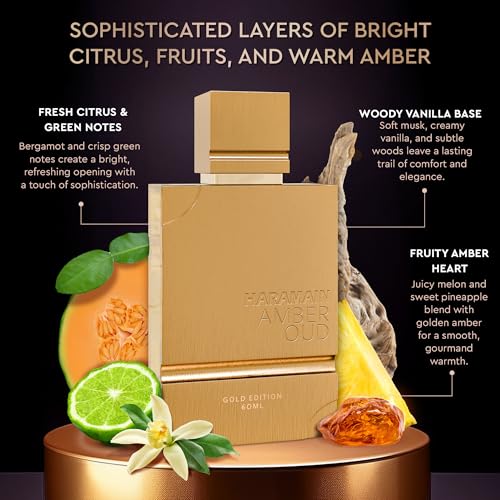 Image of Al Haramain Amber Oud Gold Edition Eau De Parfum Spray 60ml + ATOMIZER - Unisex Perfume Arabian Perfumes for Women & Men - Long-Lasting Sweet Fragrance Arabic Cologne - Men & Women's Gift (2 oz.)