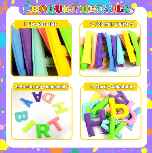 Image of Happy Birthday Banner Decorations - Pre-Strung 3D Felt HAPPY BIRTHDAY Sign for Party Decor | Rainbow Reusable Happy Birthday Garland, Ball, Pennant Flag (2-Macaron)