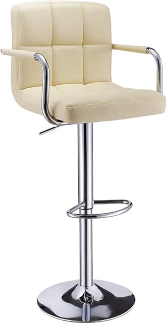 Bar Stools with Armrest, Height Adjustable Cuban Bar Chairs Synthetic Leather 360° Swivel Kitchen Stool with Backrest and Footrest for Breakfast Bar, Counter, Kitchen and Home (Single, Yellow Cream2)