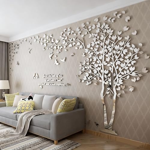 Stickers Muraux Arbre - Stickers 3D DIY Mural Autocollants Arts Décoration de la Maison pour le Salon Chambre Sticker (Argent Droite,S-200 * 100cm)