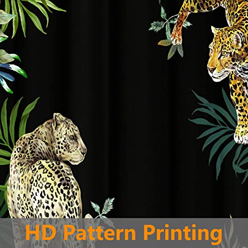 GOOESING Animal Print Leopard Shower Curtain Set,Hooks Included,Tropical Safari Black Fabric Bathroom Shower Curtain 180x180 - Image 2