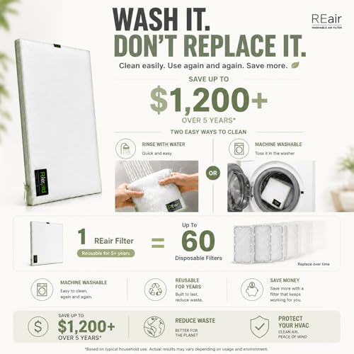 Reair 25x25x1 Extra Replacement Filter without Frame, Washable and Reusable Air Filter 25x25x1 for AC HVAC Furnace, MERV 8 Air Filters Machine Washable, AC Furnace Air Filter without Frame - image 2