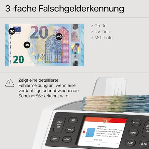 Safescan 2850 Geldzählmaschine, zählt sortierte Banknoten - Banknotenzähler mit 3-facher Echtheitsprüfung - Geldzählmaschine mit mehrsprachiger Benutzeroberfläche