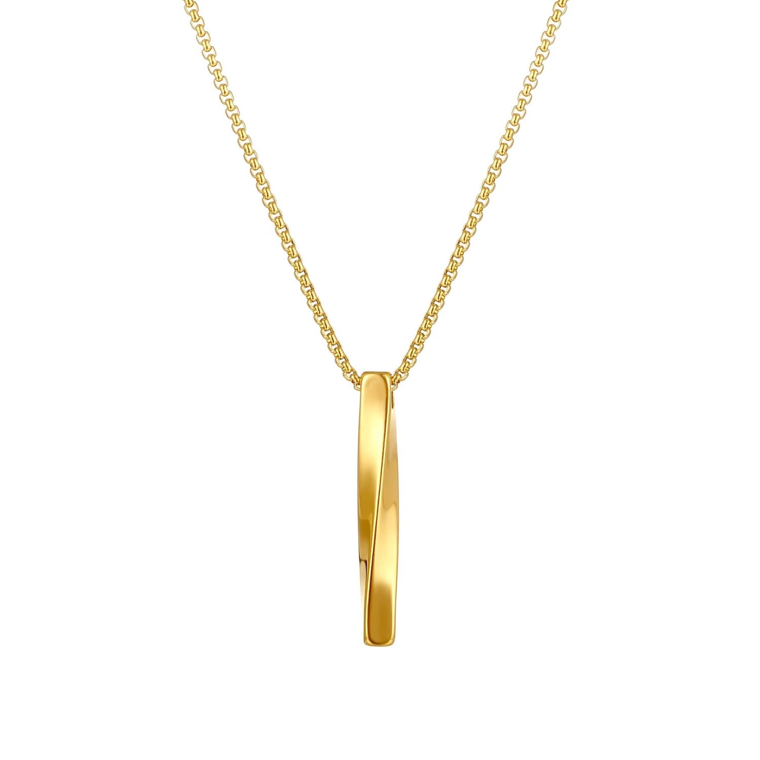 Elegant Gold Chain For Men Stainless Steel Curb Bar Pendant Necklace Gold Plated Gold Chain For Men Boys Men's Jewellery Anniversary Gift For Husband Boyfriend-image-2