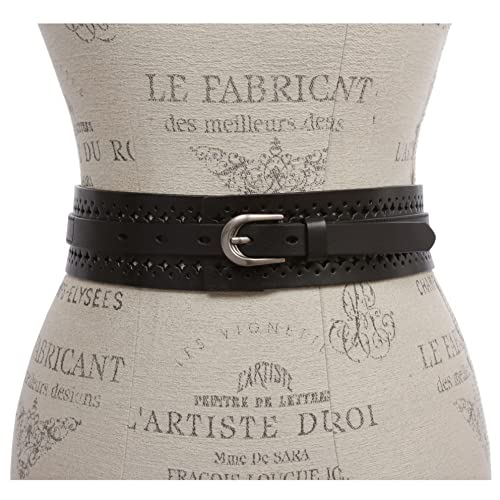 Women’s Vintage Cowhide Leather Cutout Waist Belt with Skinny 3/4" Strap – 2 1/4" Wide2