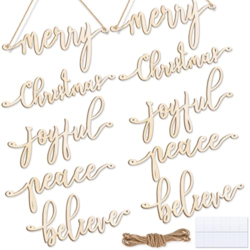 Jetec 10 Pcs Christmas Beige Letter Cutout Sign Wooden Word Sign...