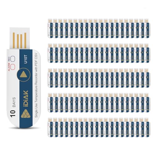 U10T 100 Pack USB Temperature Data Logger Single Use Temp Recorder with PDF and Excel Recording Thermometer 14400 Points High Accuracy 10 Days Cold Chain Transportation Fresh Tag