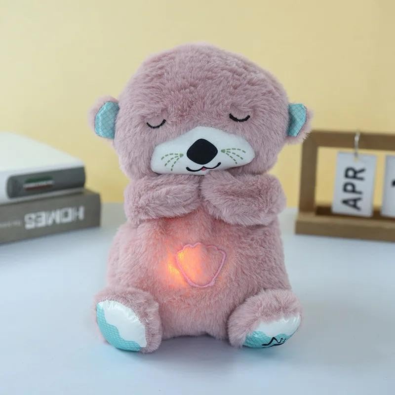 Image of Tinytotem Breathing Teddy Bear Soft Toy Plush with Sound Gift for Girls Baby with Music Lights Motion Toys for Newborns Stitch Teddy Soothing Otter Pink