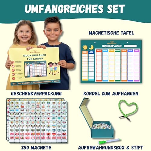 MeinSchlaufuchs® Wochenplaner Kinder - Montessori Magnettafel inkl. 250 Magnete, Aufbewahrungsbox… – Ansicht 2