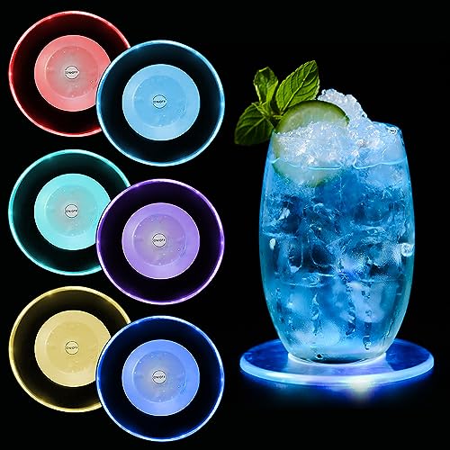 Sottobicchieri a LED - Sottobicchieri luminosi ricaricabili per bevande, portabicchieri luminoso a 3 modalità per birra, cocktail e vino - Perfetto per feste, matrimoni, bar e club (Bianco, circolare