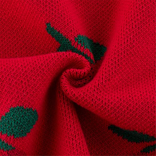 Child Girl Winter Cherry Pattern Knitted Sweater O-Neck Knit Jacket3