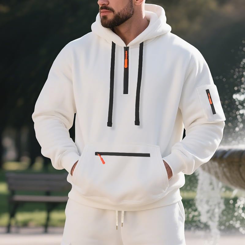 Men's Fleece Hoodie Sweatshirts Workout Athletic Hoodies Long Sleeve Quarter Zip Pullover Sweatshirt with Kanga Pockets - Image 3