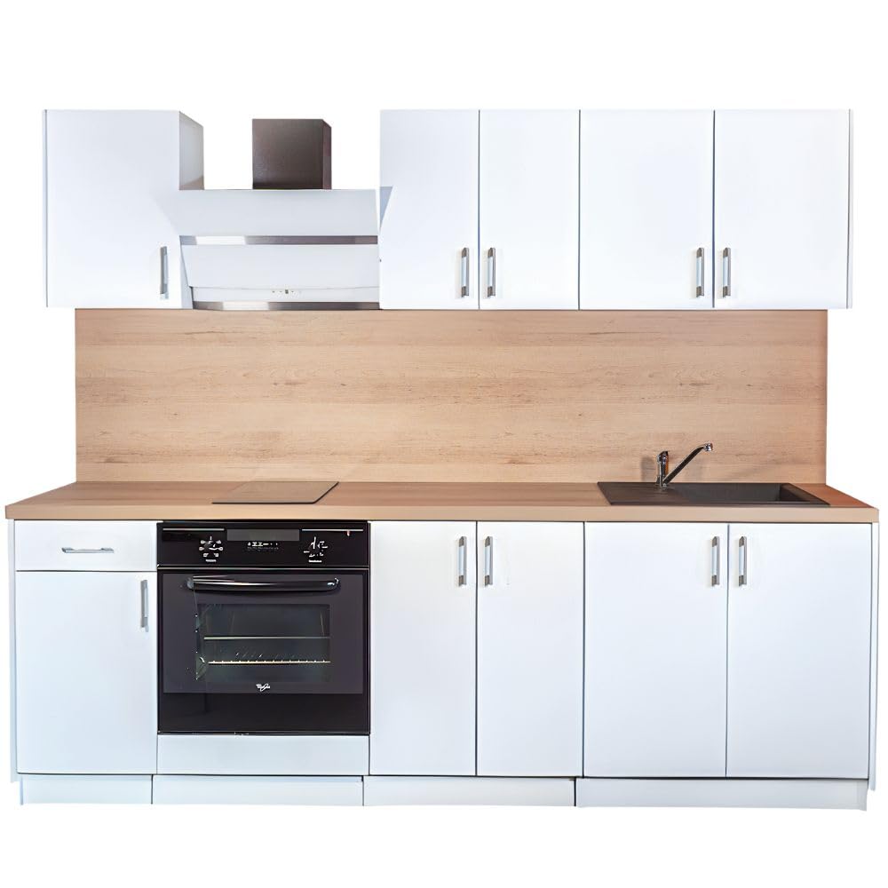 Cuisineandcie - Rangement Cuisine Equipee Complete ECO Blanc Brillant 240 cm - Set de 7 Meubles