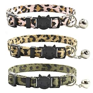 Breakaway Cat Collars with Bell, Set of 3, Durable & Safe Cute Kitten Collars Safety Adjustable Kitty Collar for Cat Puppy 7.5-11in (Leopard)