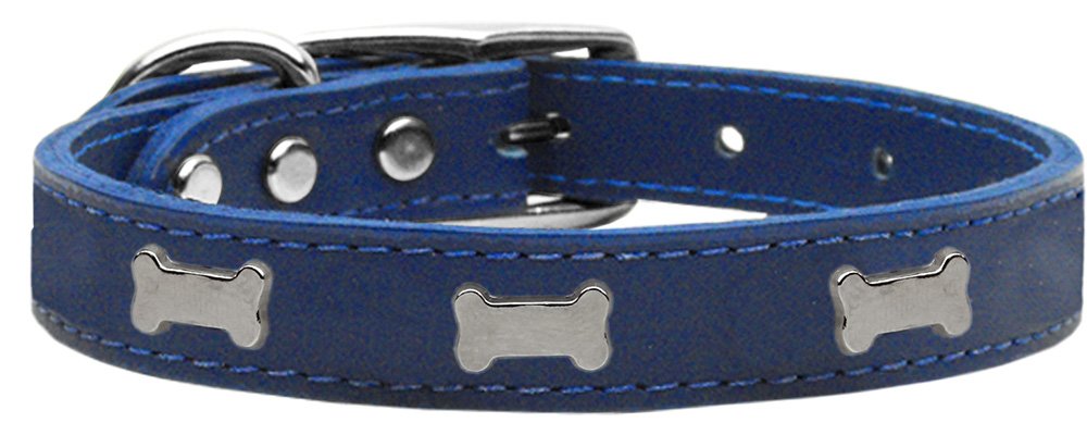 Mirage Pet Products Bone Widget Genuine Leather Dog Collar, Size 18, Blue/Silver
