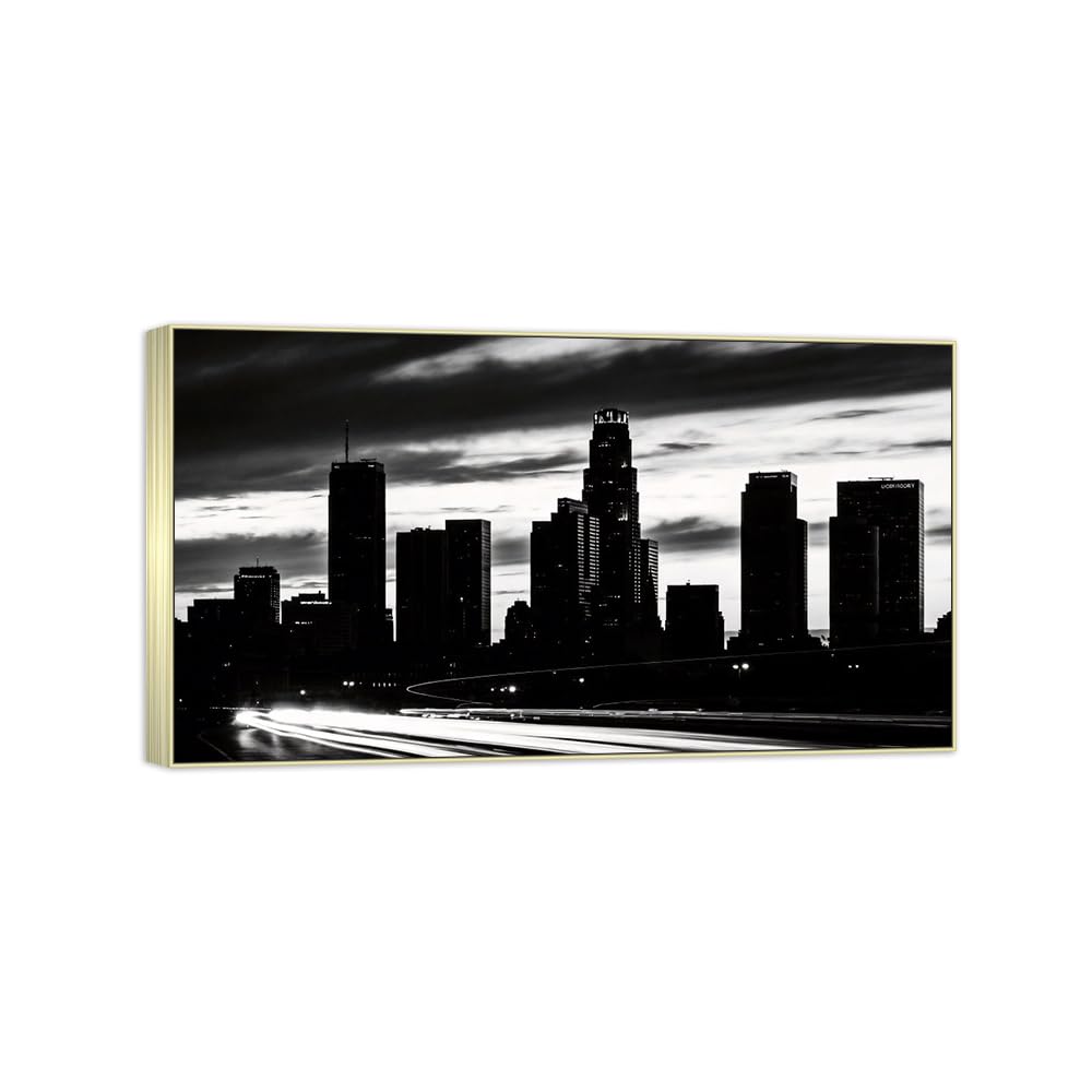 OZPWBVY Buildings Black White Landscape Canvas Picture 40x70cm Silver Frame