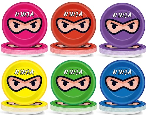 ojustbeok Ninja Birthday Party Supplies Ninja Warrior 7 Inch Paper Plates Party Decorations Ninja Master Dessert Plates Colorful Karate Dinnerware for 48 Guest Kids Boys Girls Birthday Party Favor
