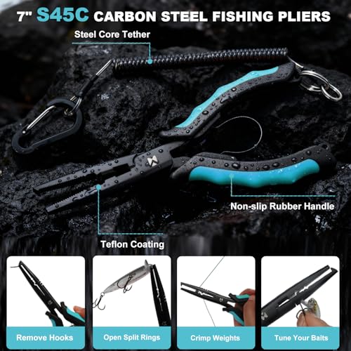 BasicGear Fishing Tool Kit, Pliers, Gripper, Scissors, Knife, Blue - image 3