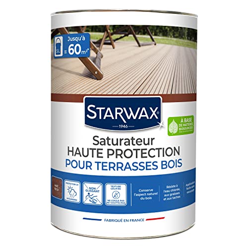 STARWAX - Saturateur application facile pour terrasses et bois extérieurs - 5L Teck - Séchage rapide - Idéal pour protéger et nourrir en profondeur - sans odeur de solvant - résistant aux intempéries