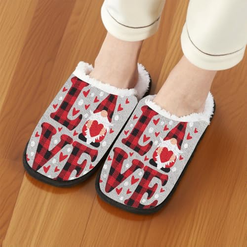 Fuzzy Slippers for Women Men Indoor and Outdoor Valentine's Day Gnome Heart Washable Bedroom Travel Fluffy Slipper Fleece-Lined Fall Winter Warm Cozy Soft Plush Comfy House Shoes Memory Foam2