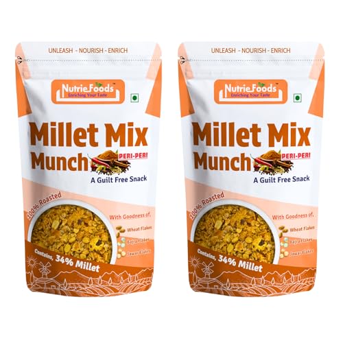 Image of Nutriefoods Millet Mix Munch Snack, 100% Roasted Millets, Guilt Free, Nutritious Munch (Peri Peri (Pack of 2), 200gm)