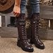 Mid Calf Boots for Women Fashion Vintage Riding Combat Boot Lace up Buckle Knee High Boots with Zipper