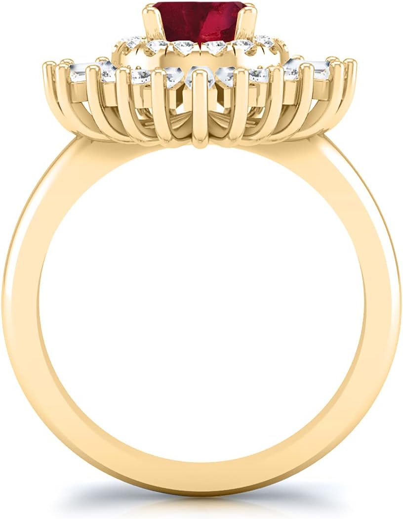 Diamond Wish 3/4 Carat Baguette Diamond and 1 Carat Red Ruby Halo Engagement Ring in 14k Gold (H-J, I1-I2, cttw) Size 4 to 9