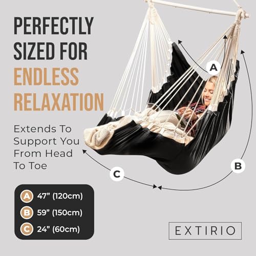 Image of Hanging Hammock Chair Swing - Hanging Chair Outdoor & Indoor - Hammock Swing Chair - Quick & Easy Setup with Hardware Kit - Durable & Spacious Full Body Support with 2 Plush Cushions - Holds 440 Lbs