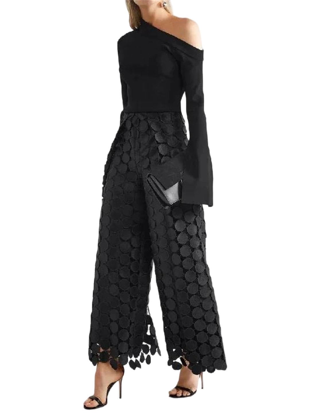 WomenS Pants High Waist Straight Trousers Polka Dot Hollow Loose Casual Commuter Solid Bottoms