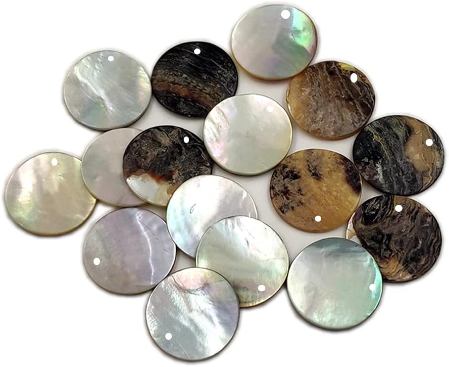 Conbay 110Pcs Mussel Flat Shell Beads with Hole, Round Coin Charm Beads for DIY Jewelry Making and Home Decoration (15mm, Iridescent Back)