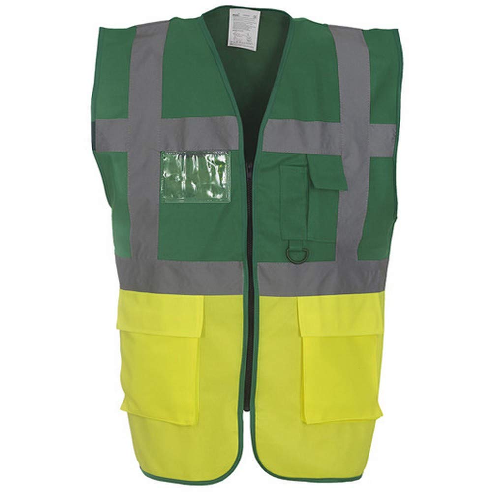 Yoko Hi-Vis Premium Executive/Manager Waistcoat / Jacket (3XL) (Green/Hi Vis Yellow)