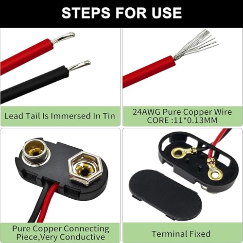 10Pcs 9V battery connector - 9V battery holder - T type plastic housing - with 15cm flying leads - suitable for LED strip connector buckle - Image 5