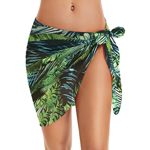 Swimsuit Coverups for Women Sarong Beach Bikini Wrap Sheer Short Skirt Chiffon Scarf for Swimwear (Dark Green,S)