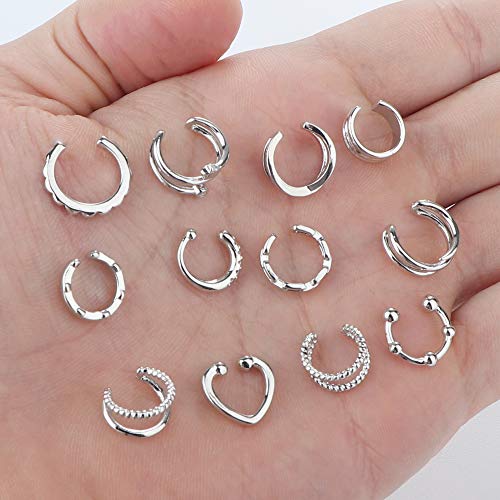 Subiceto 12 PCS Ear Cuff Dainty Helix Earrings Huggie Stud for women Earring Set Silver - Thumbnail 6
