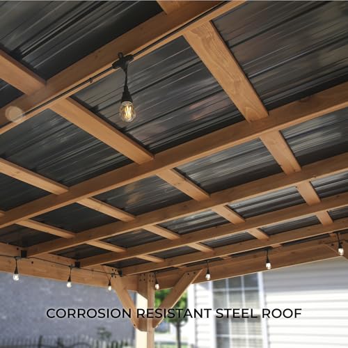 Backyard Discovery Arcadia 20' x 9.5' Cedar Wood Outdoor Gazebo Pavilion with Hardtop Galvanized Steel Slope Roof, Snow Support, Wind Resistance, PowerPort, Shade for Garden, Patio, Deck, Entertaining - image 6