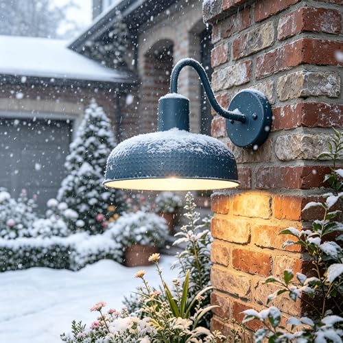 Image of Darkaway 2pcs Solar Barn Light, Industrial Outdoor Wall Light Dusk to Dawn Wall Sconce Gooseneck Exterior Wall Mount Lighting with Hammered Dome Metal Shade for House Garage Porch Entry Hallway